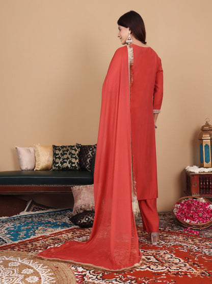 Dhiyona VA Women Embroidered Regular Kurta with Palazzos & With Dupatta
