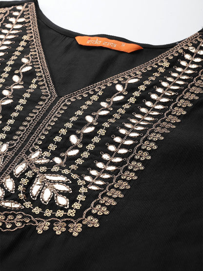 Dhiyona IE Ethnic Motifs Zari Embroidered Liva Kurta With Sharara & Dupatta