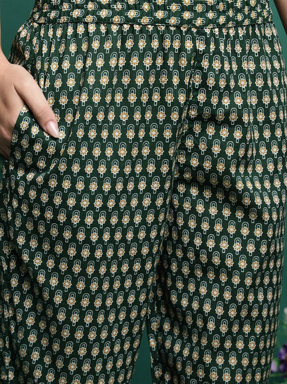 Dhiyona SN Women's Floral Printed Pure Cotton A-Line Kurta With Trousers & Dupatta