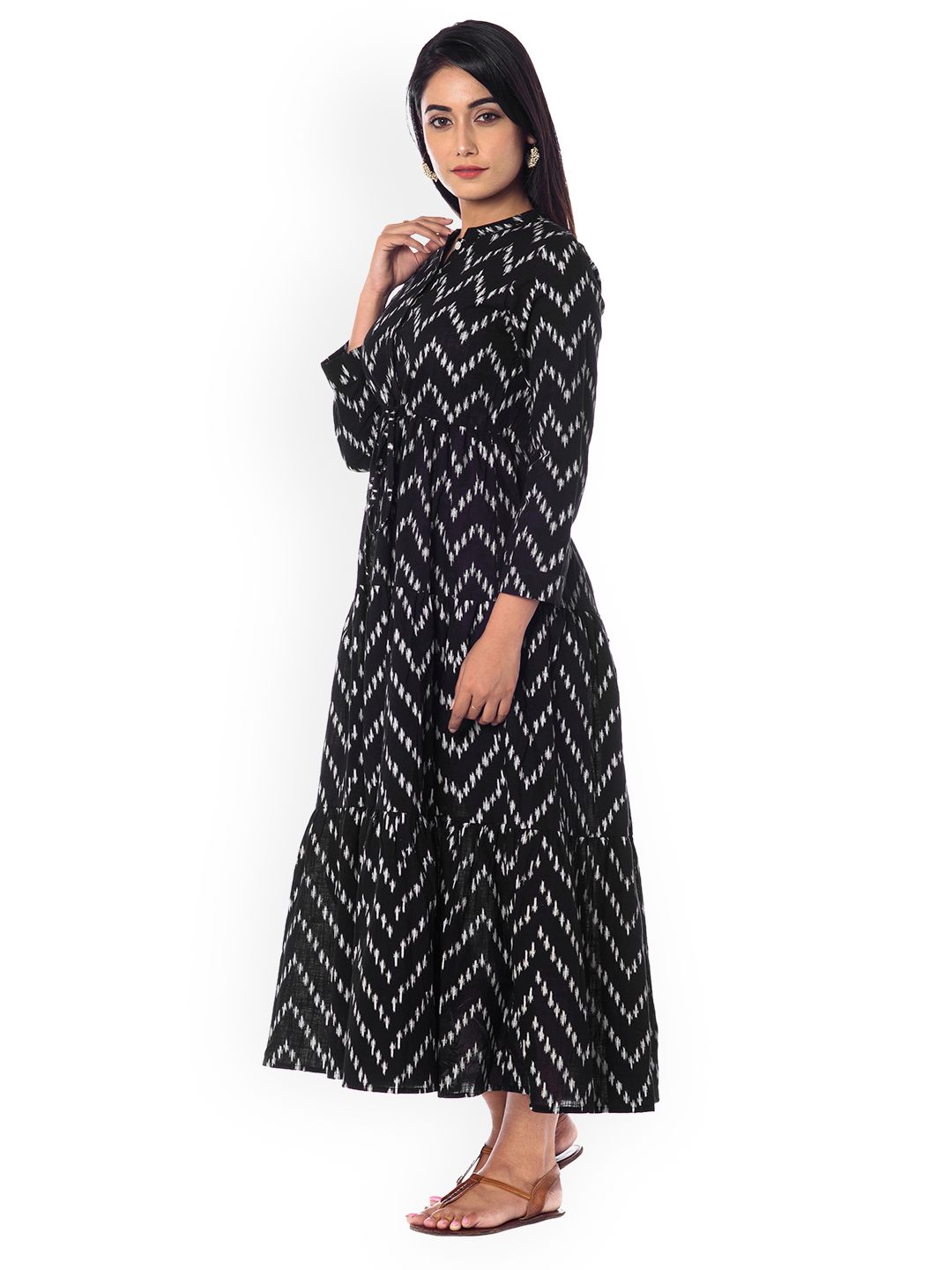 Dhiyona AY Women's Black Printed Fit and Flare Dress