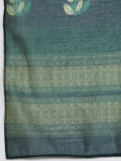 Sea Green Sea Green Floral Printed Hand work Kurta with Trousers & Dupatta