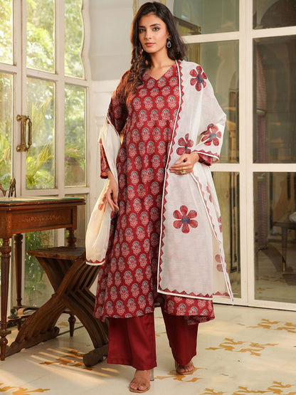 Dhiyona KL Women Floral Printed A-Line Kurta with Palazzo & Dupatta