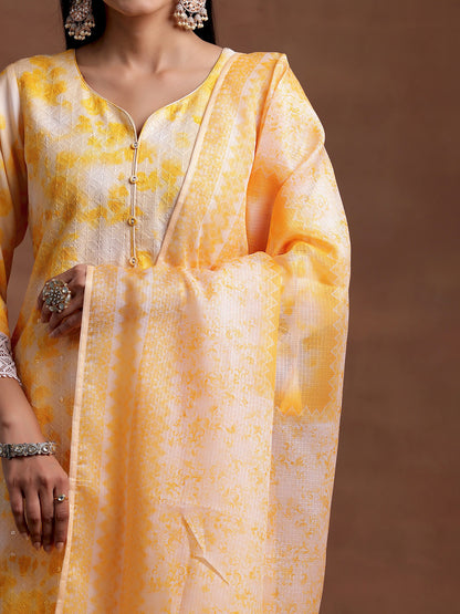 Notched Neck Geometric Embroidered Straight Kurta with Palazzo & Dupatta