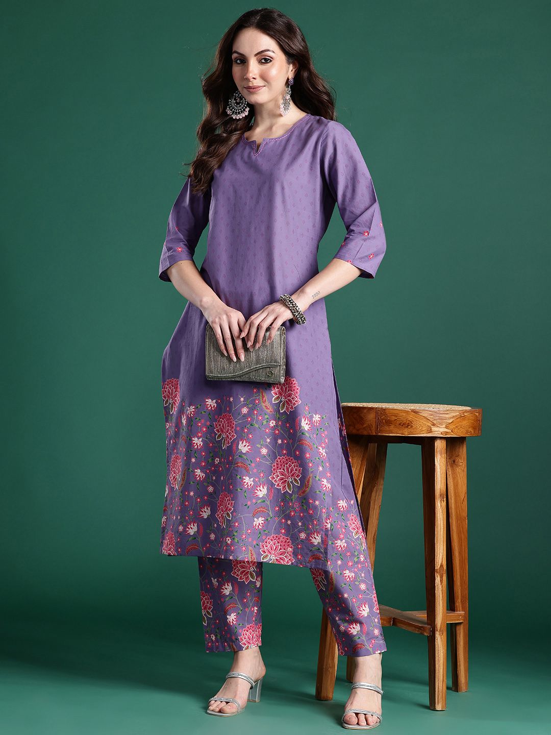 Dhiyona IE Floral Printed Pure Cotton Kurta with Trousers