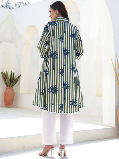 Women Floral Printed Pure Cotton A-Line Kurta with Trousers