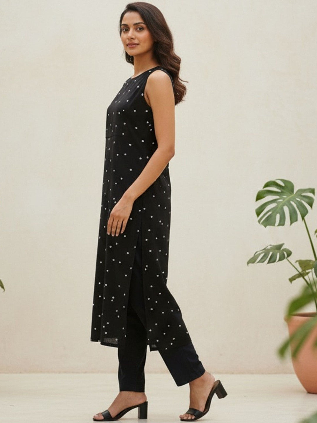 Printed Sleeveless Straight Kurta With Trousers