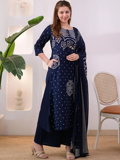 Women Ethnic Motifs Printed Regular Pure Cotton Kurta with Palazzos & With Dupatta