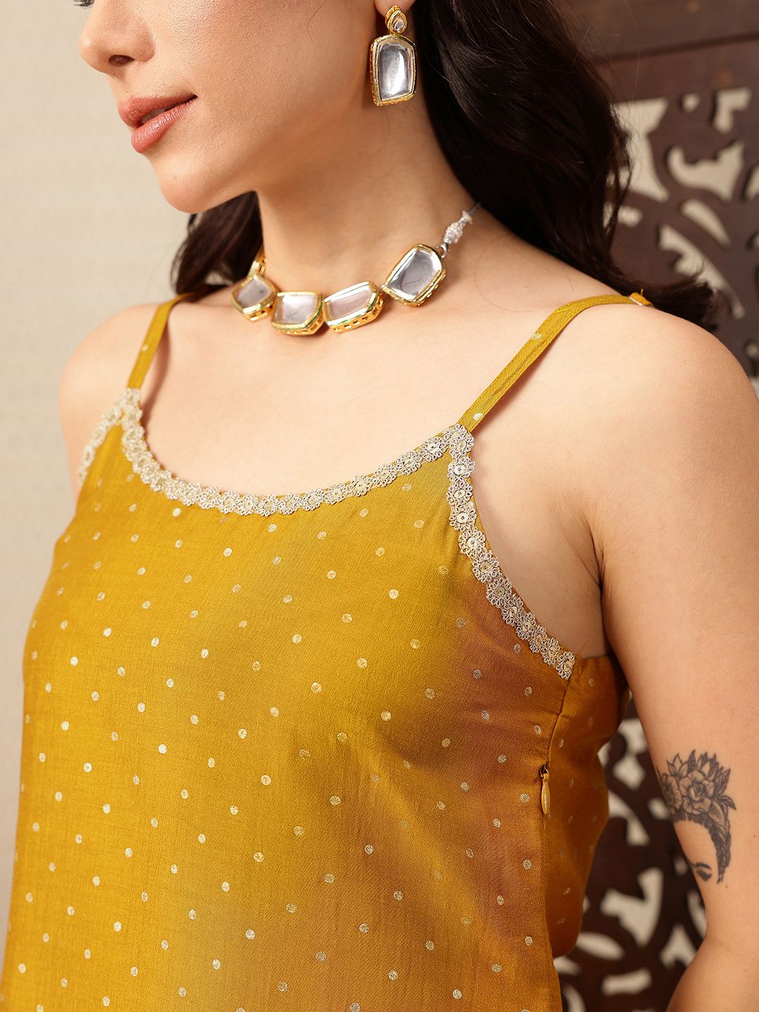 Dhiyona HOP Polka Dotted Sequinned Jashn Kurti with Sharara & With Dupatta