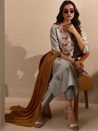 Women Ethnic Motifs Embroidered Regular Thread Work Kurta with Trousers & With Dupatta