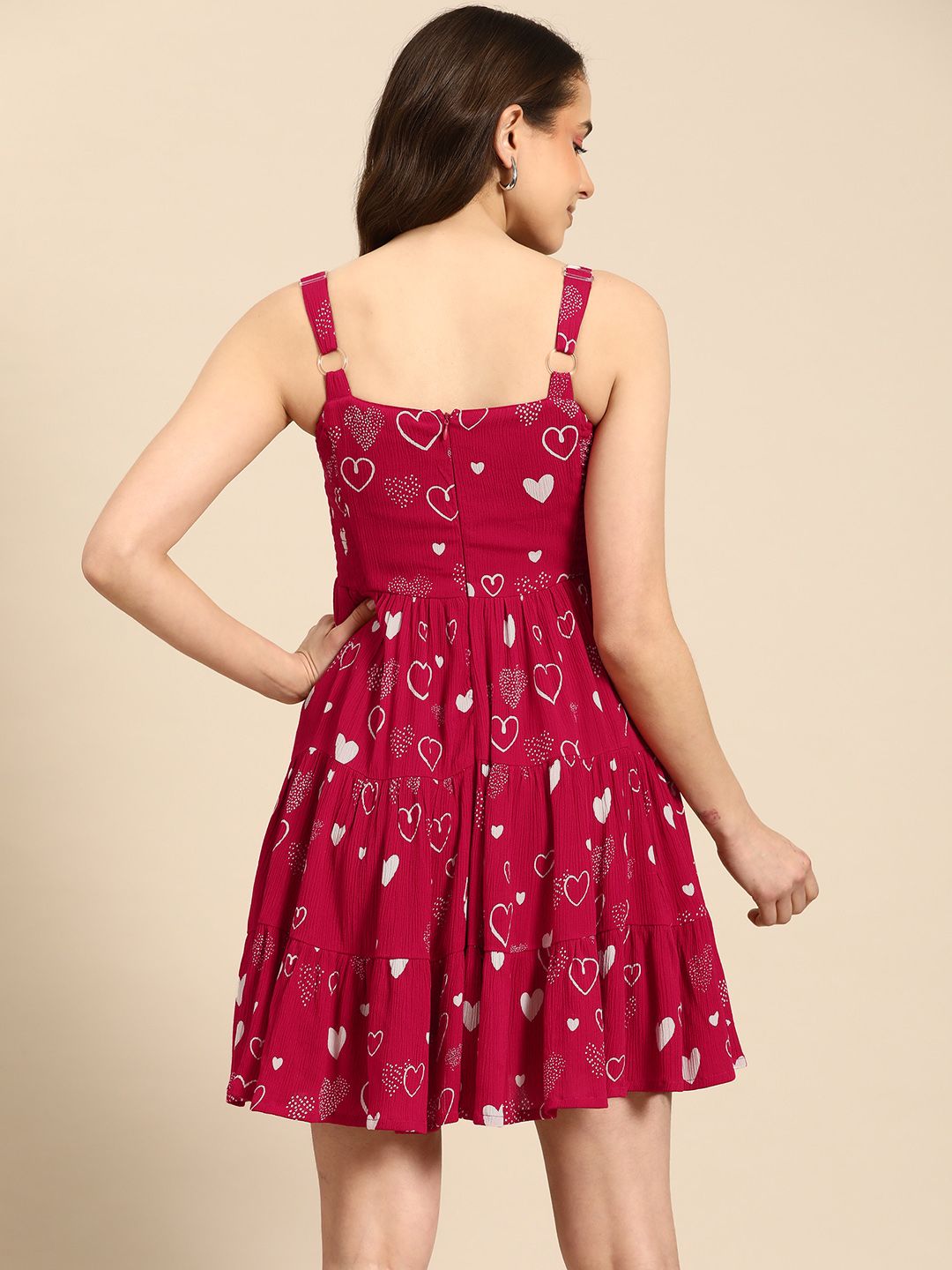 Dhiyona AY Women's Print Square Neck Crepe Fit & Flare Mini Dress