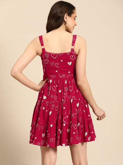 Dhiyona AY Women's Print Square Neck Crepe Fit & Flare Mini Dress