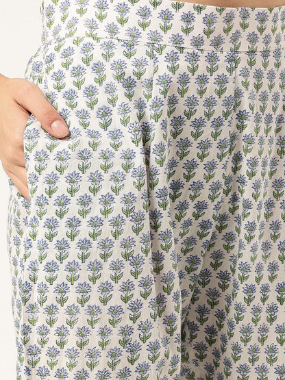 Dhiyona KL Floral Printed Pure Cotton Anarkali Kurta & Trousers With Dupatta