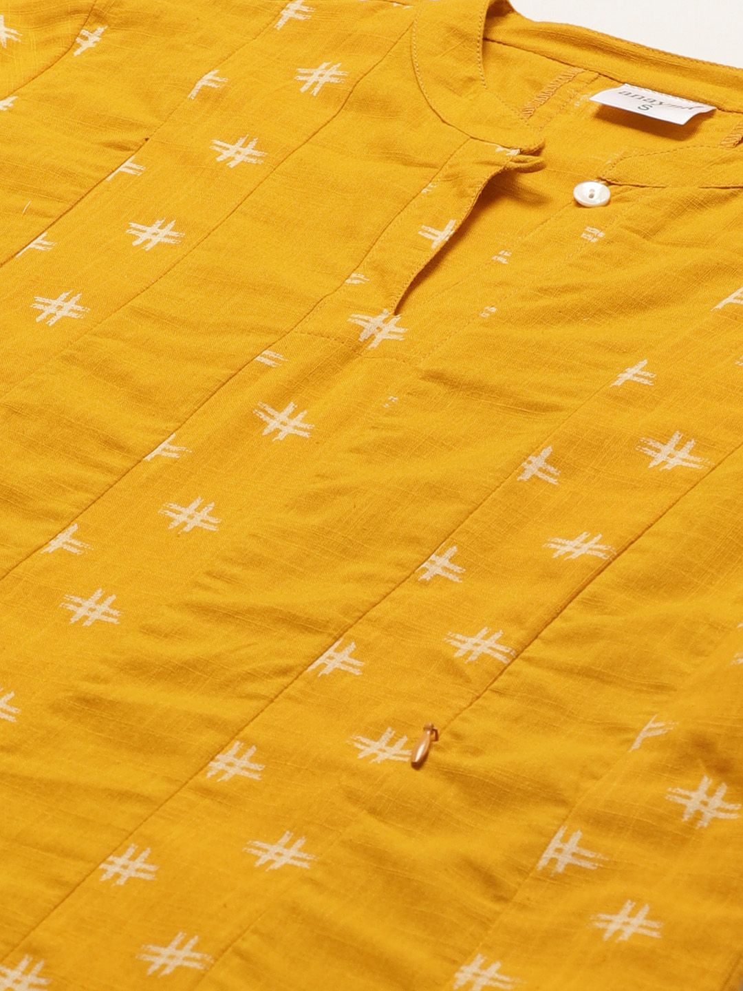 Dhiyona AY Women's Mustard Yellow & Off-White Printed Pure Cotton Maternity A-Line Dress