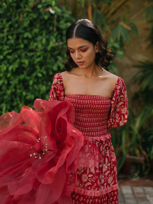 Dhiyona AY Women's Attractive Red Floral All in the Details Dress