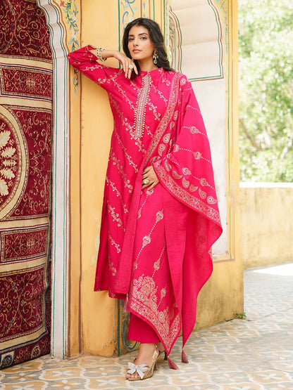 Dhiyona KL Women Floral Printed Straight Kurta with Trousers & Dupatta