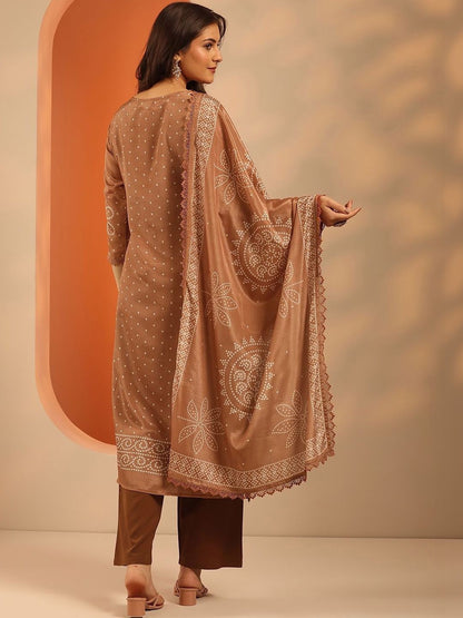 Women Bandhani Printed Regular Kurta with Trousers & With Dupatta