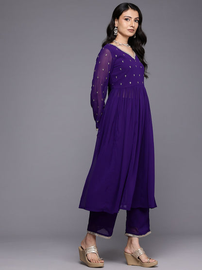 Dhiyona VA Embroidered Empire Zari Kurta With Palazzos & Dupatta