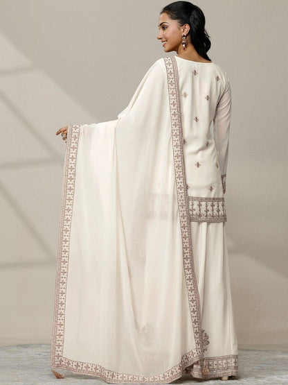 Dhiyona LL Women Ethnic Motifs Embroidered Panelled Thread Work Kurta with Palazzos & With Dupatta