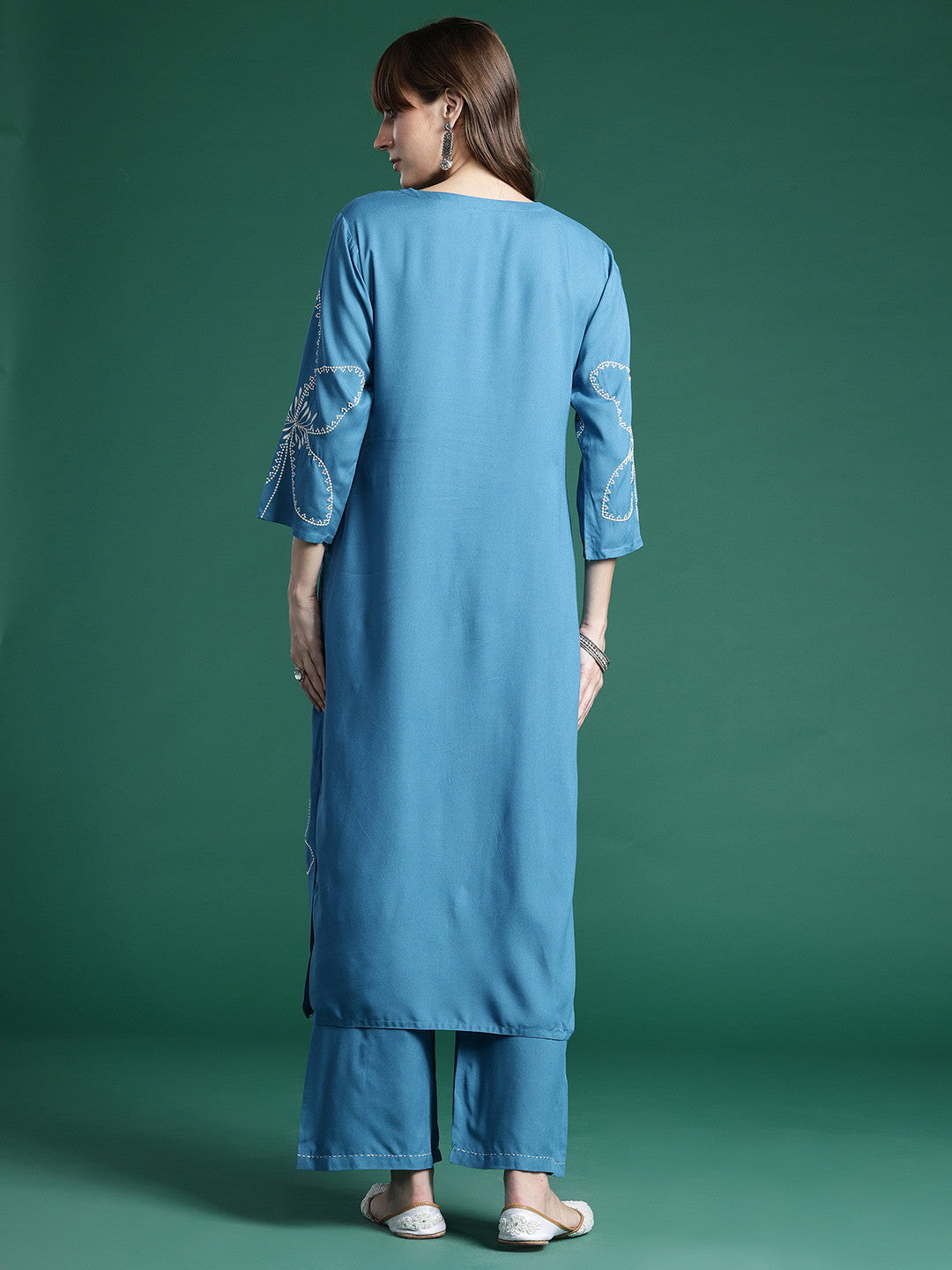 Floral Embroidered Thread Work Kurta with Palazzos