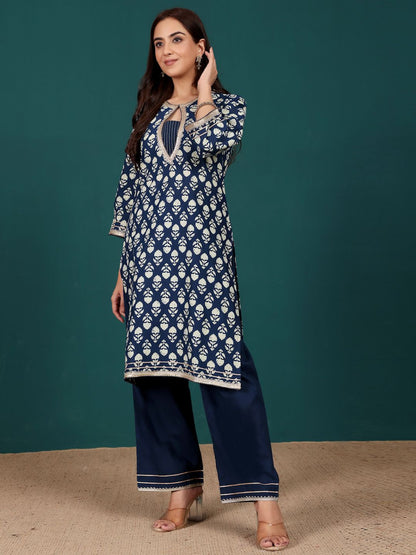 Dhiyona VA Women's Ethnic Motifs Printed Regular Pure Cotton Kurta with Trousers & With Dupatta
