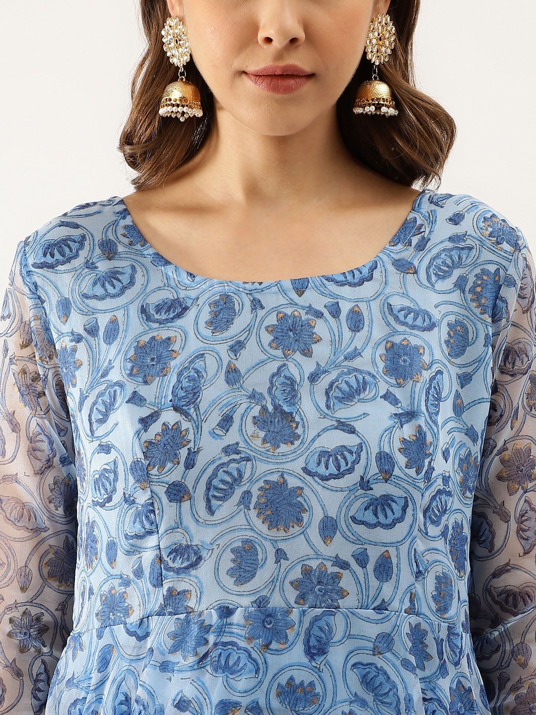 Dhiyona KL Floral Printed Gotta Patti Detail Anarkali Kurta & Trousers With Dupatta