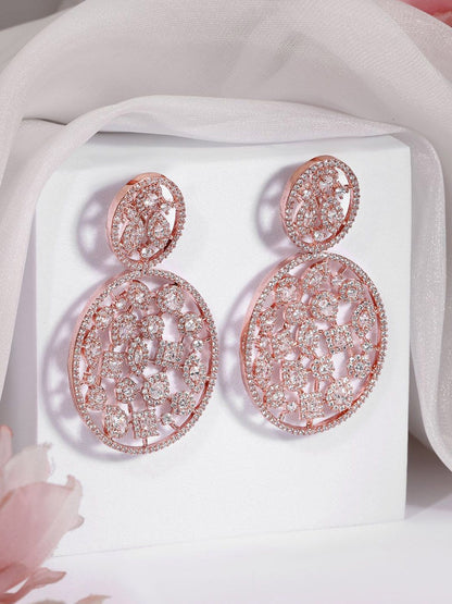 Dhiyona RJ Women's 18K Rose Gold-Plated White Cubic Zirconia Studded Premium Drop Earrings