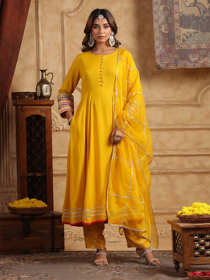 Dhiyona RR Women's Regular Gotta Patti Anarkali Kurta With Trousers & Dupatta