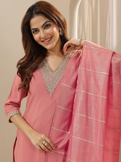 Women Ethnic Motifs Yoke Design Regular Sequinned Kurta with Trousers & With Dupatta