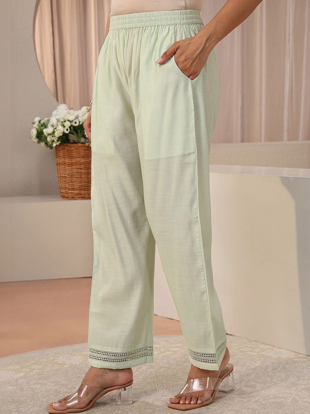 Green Floral Embroidered A-Line Kurta Set