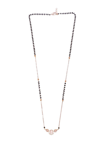 Dhiyona RJ Women's 18K Rose Gold-Plated Pink AD & Cubic Zirconia Studded Black Beaded Mangalsutra
