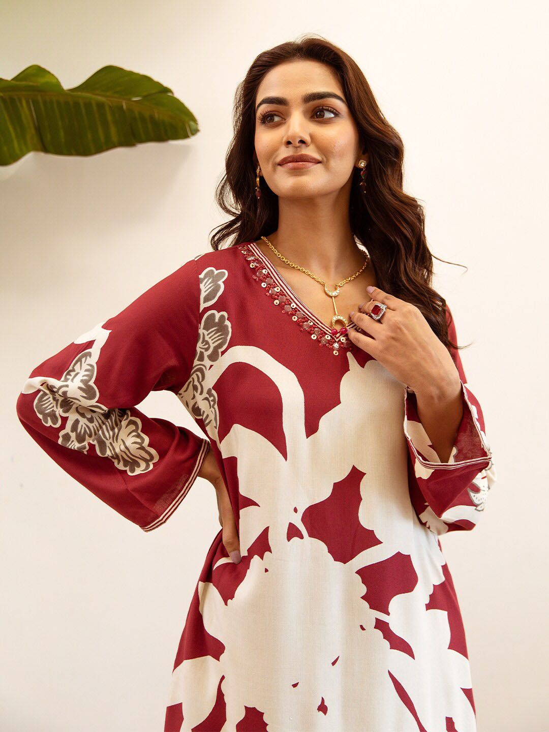 Dhiyona IS Women's Quirky Printed Beads and Stones Pure Cotton Kurta With Trousers & Dupatta