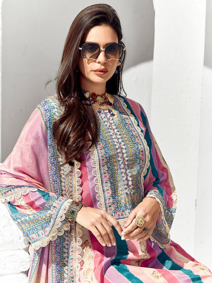 Women Ethnic Motifs Printed Regular Thread Work Kurta Trousers With Dupatta