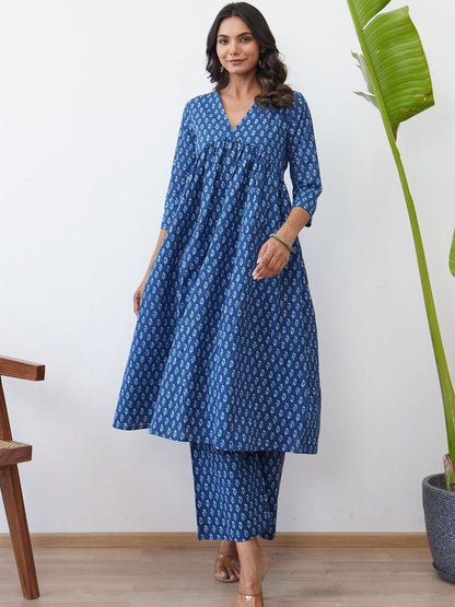 Dhiyona IE Ethnic Motifs Printed Pure Cotton Kurta With Trousers