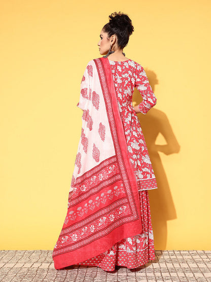 Floral Printed Kurta Sharara With Dupatta Pure Cotton Sets