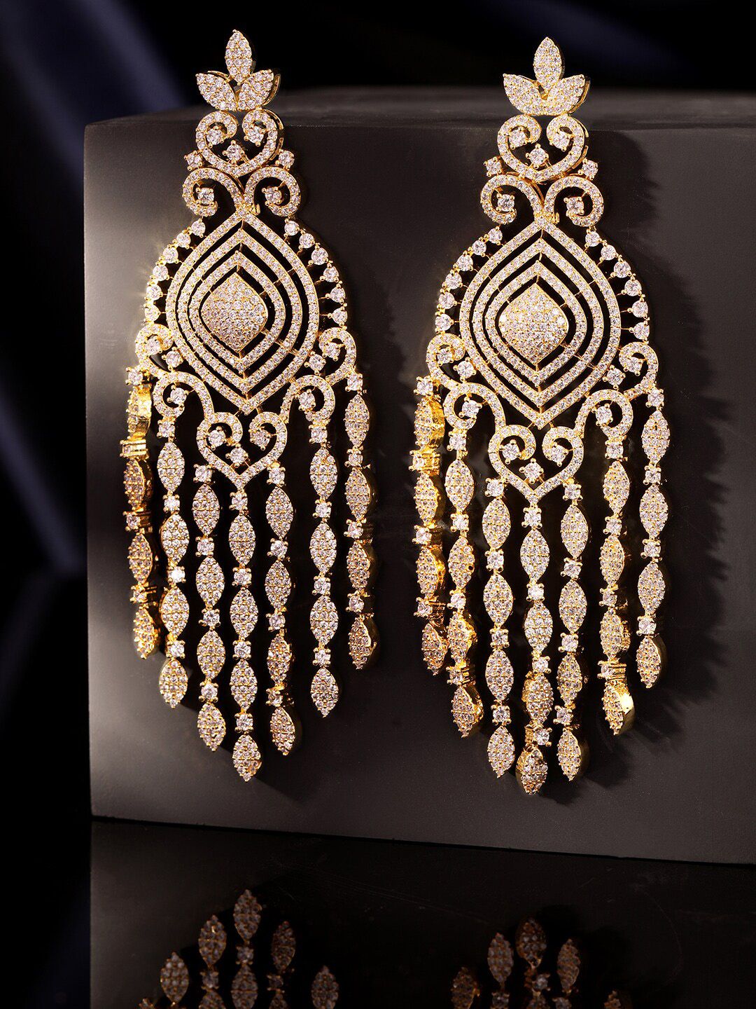 Dhiyona RJ Women's 22K Gold-Plated Cubic Zirconia Studded Chandelier Earrings