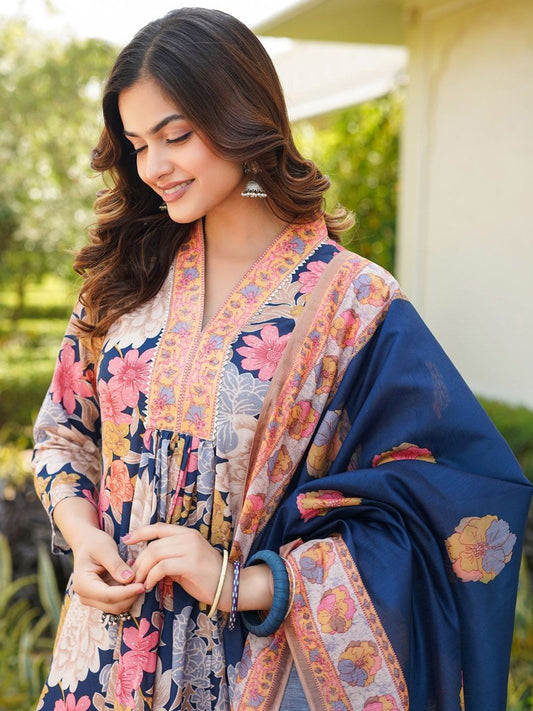 Dhiyona KL Women Floral Printed Kurta with Palazzos & Dupatta