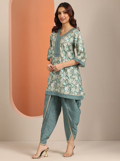Women Floral Printed Regular Gotta Patti Kurti with Dhoti Pants