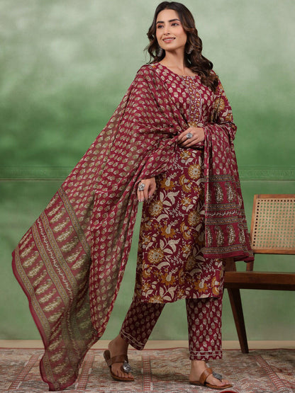 Printed Pure Cotton Kurta With Trouser & Dupatta