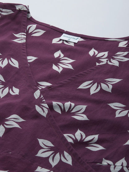 Dhiyona AY Women's Aubergine & White Tropical Print Maternity Wrap Dress