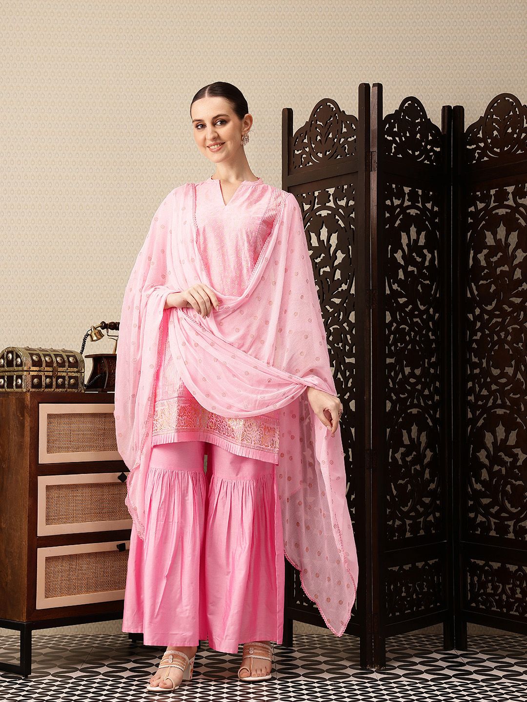 Dhiyona HOP Indie-Floral Foil Printed Jashn Kurta with Sharara & Dupatta