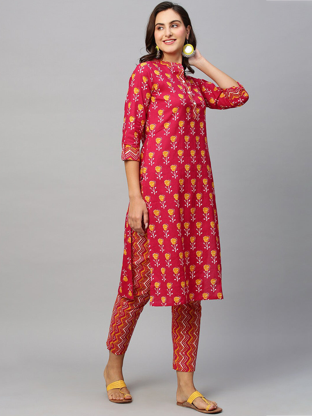 Floral Printed Pure Cotton Kurta With Trousers