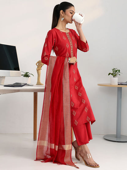 Women Ethnic Motifs Printed Regular Kurta with Trousers & With Dupatta