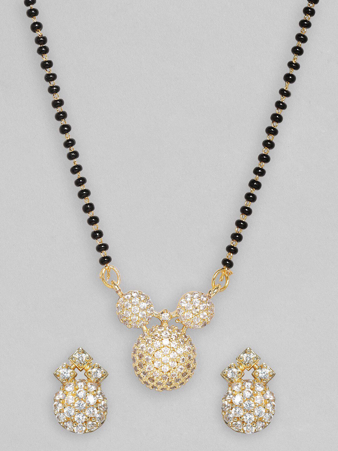 Dhiyona RJ Women's 18k Gold-Plated Mangalsutra with Cubic Zirconia Studded Round Pendant & Earrings