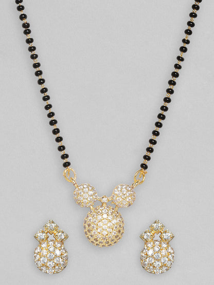 Dhiyona RJ Women's 18k Gold-Plated Mangalsutra with Cubic Zirconia Studded Round Pendant & Earrings