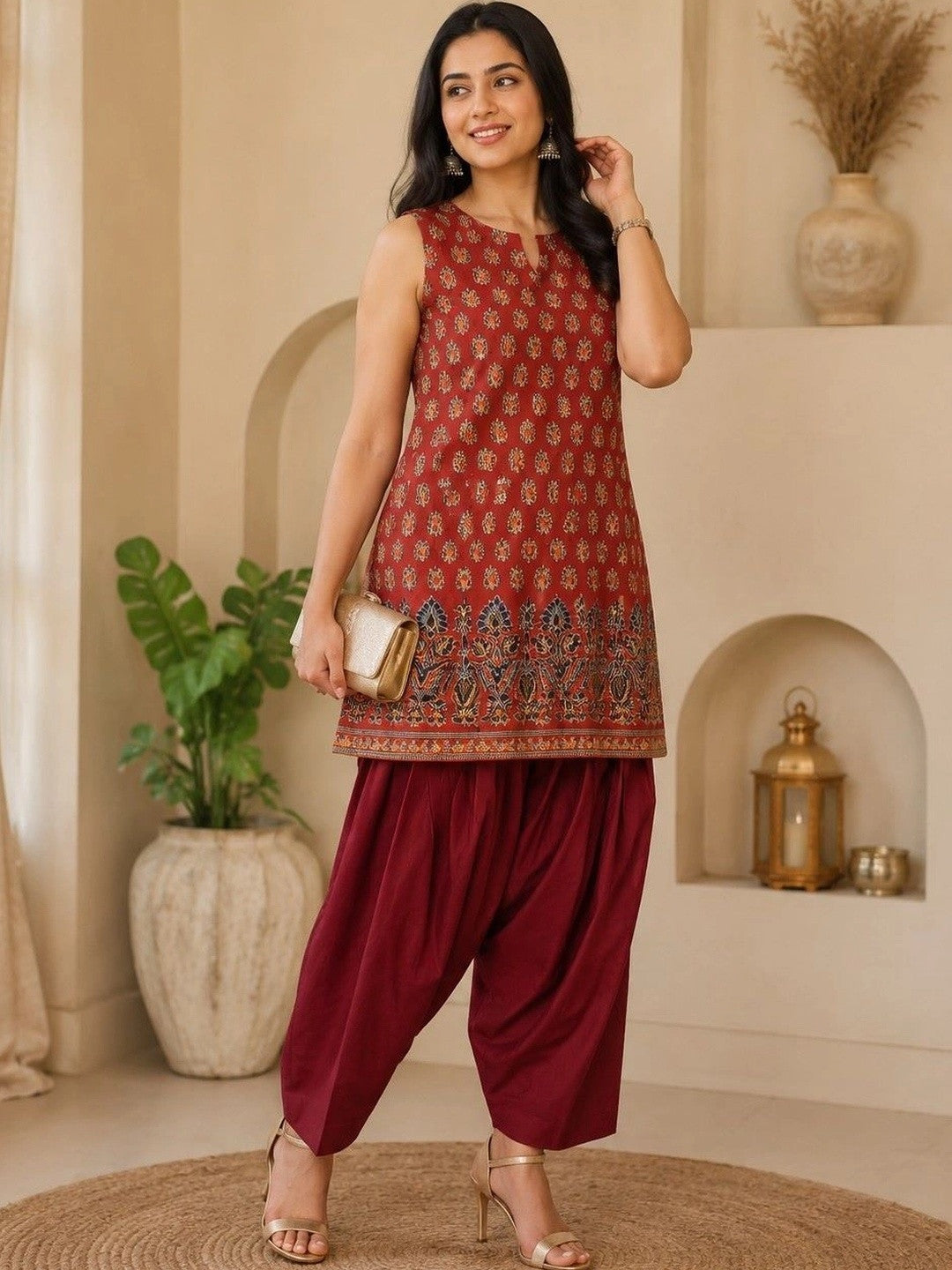 Dhiyona SN Women Ethnic Motifs Printed Regular Pure Cotton Kurta with Patiala