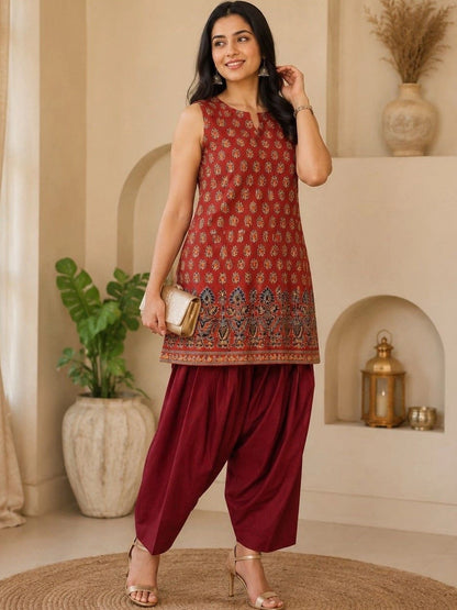 Women Ethnic Motifs Printed Regular Pure Cotton Kurta with Patiala