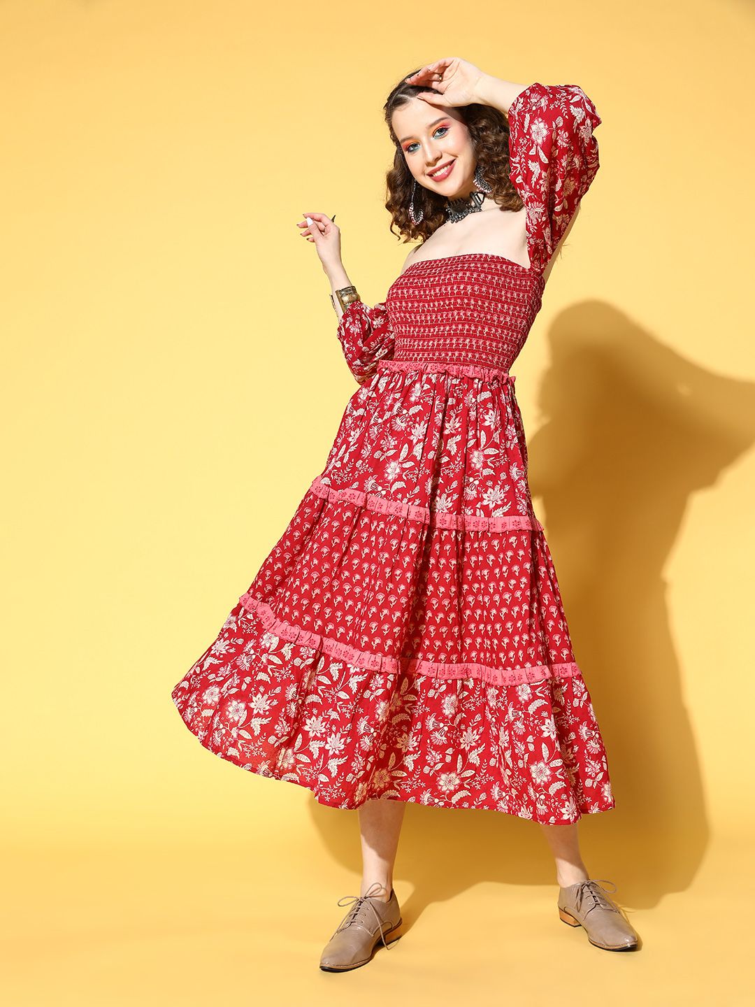 Dhiyona AY Women's Attractive Red Floral All in the Details Dress
