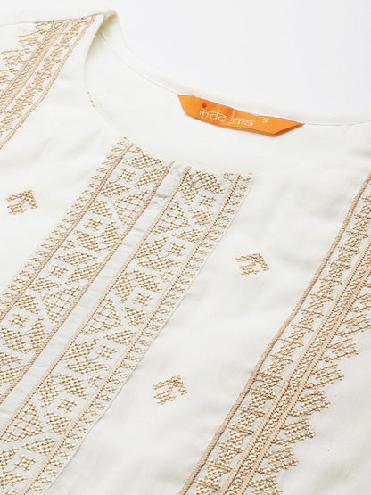 Ethnic Motifs Embroidered Panelled Sequinned Kurta with Trousers & With Dupatta