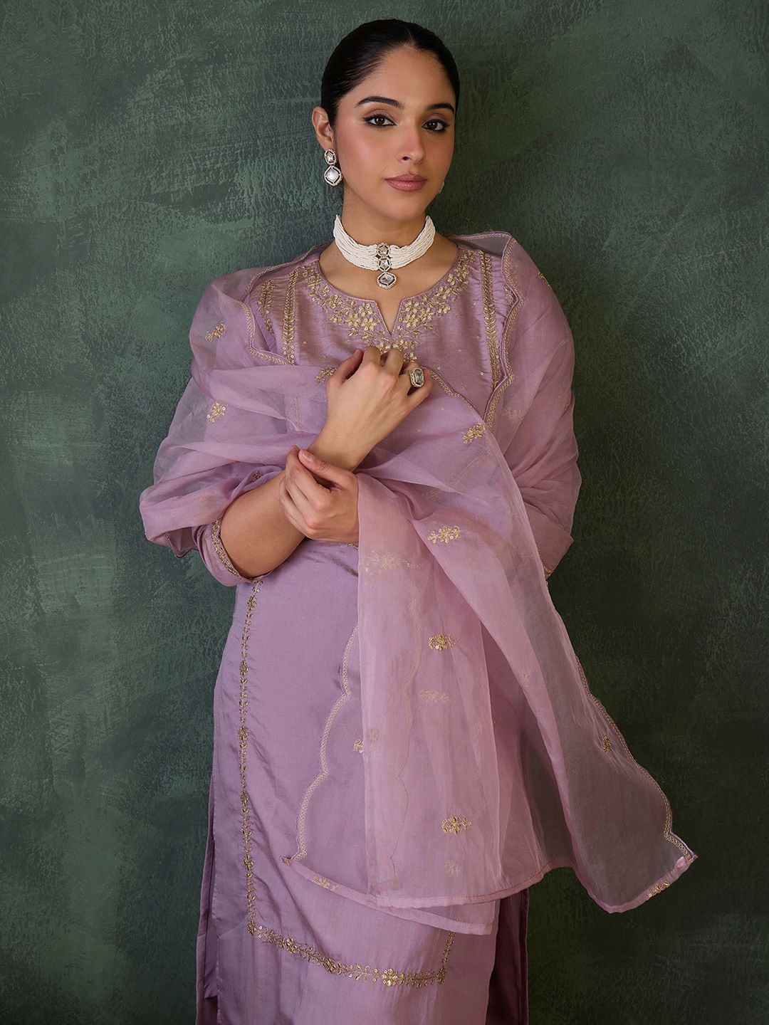 Women Ethnic Motifs Embroidered Kurta with Trousers & Dupatta