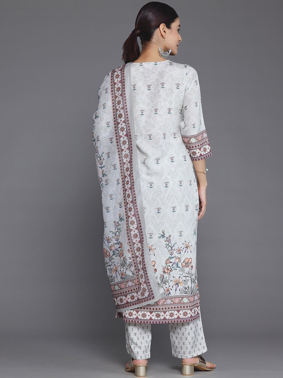 Floral Printed Sequinned Kurta with Trousers & With Dupatta